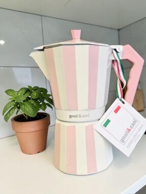NEW Gnali & Zan Pink/White Italian Aluminum 9-Cups of Espresso Coffee Maker Pot